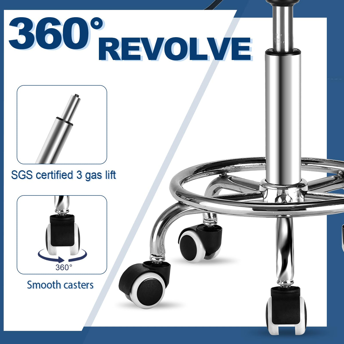 Mineloff Square Stool 360° swivel enables smooth movement between stations.