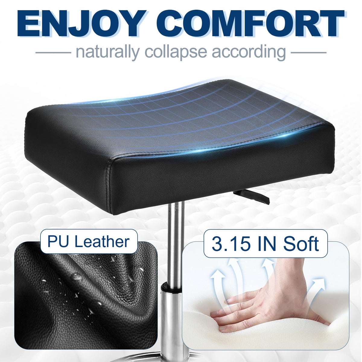 Mineloff Square Stool ergonomic contour supports hip alignment.