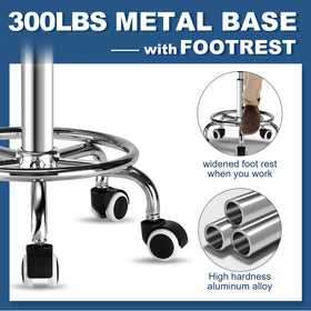 Mineloff Square Stool footrest provides knee relief during extended shifts.