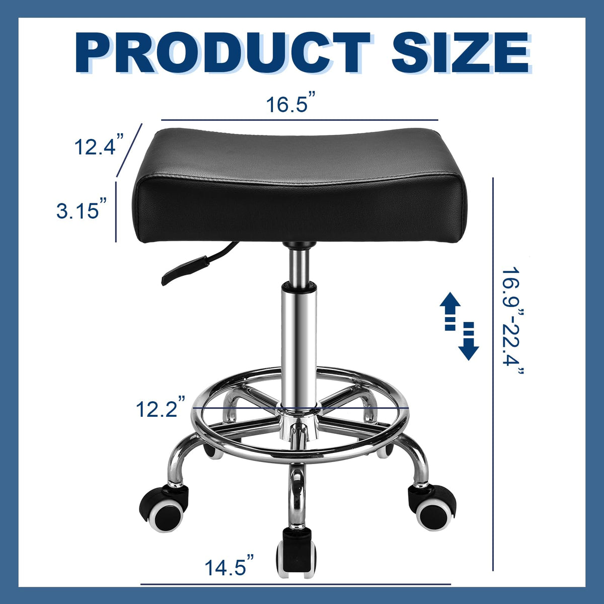 Mineloff Square Stool five-caster design allows easy movement around a workspace.