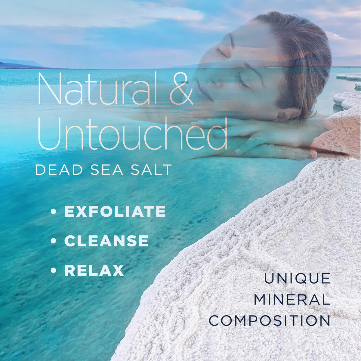 Minera Dead Sea Salt coarse grains closeup showing natural mineral texture for skin care