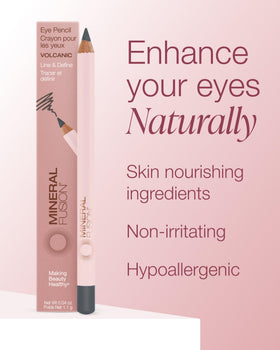 Mineral Fusion Eye Pencil Grey Volcanic; compact packaging for on-the-go touch-ups.