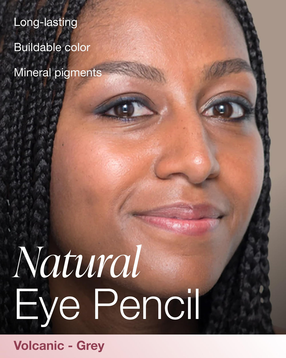 Mineral Fusion Eye Pencil Grey Volcanic; side view shows silky, long-lasting color.