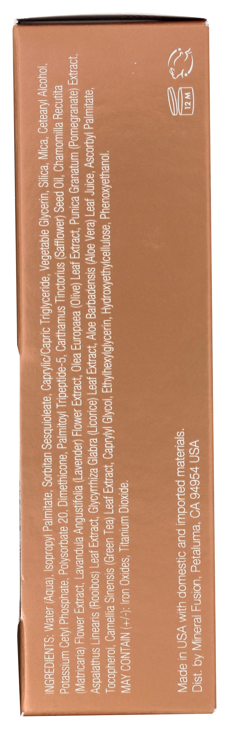 Mineral Fusion foundation warm-4 bottle demonstrates up to 12 hours hydration
