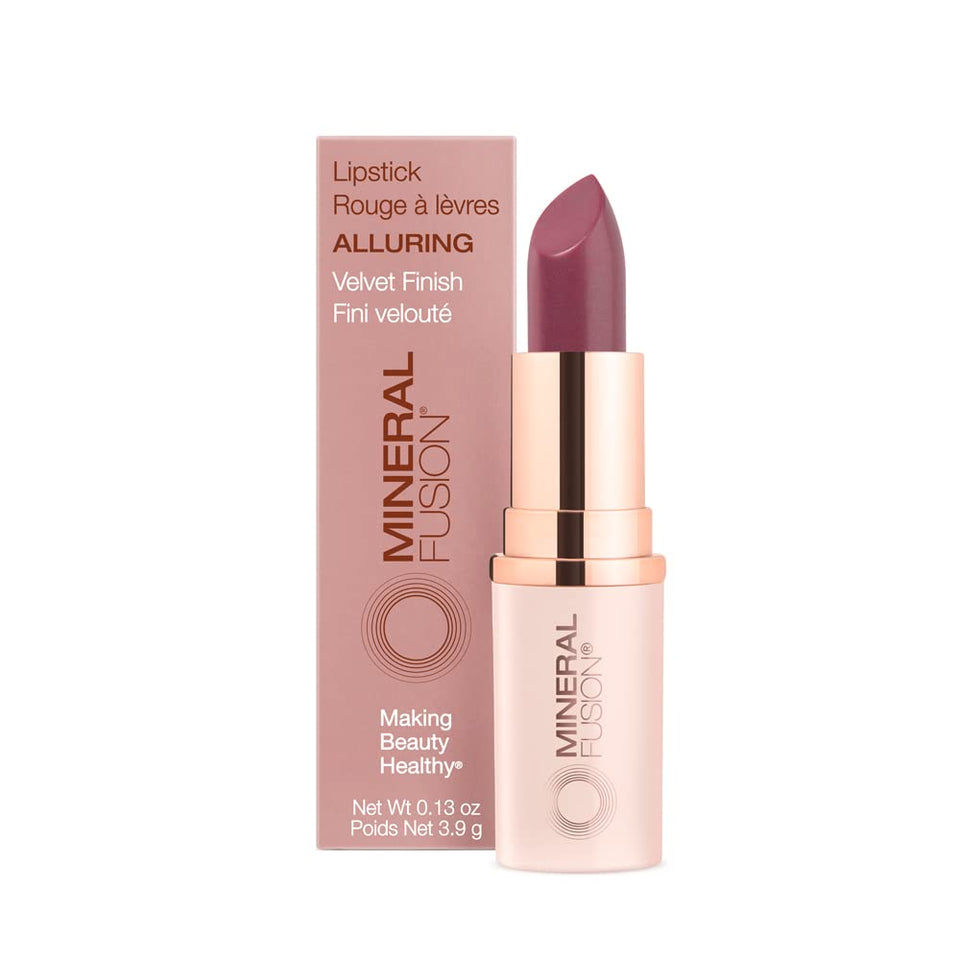 Mineral Fusion Alluring lipstick swatch shows vibrant color and smooth, long-wear appeal