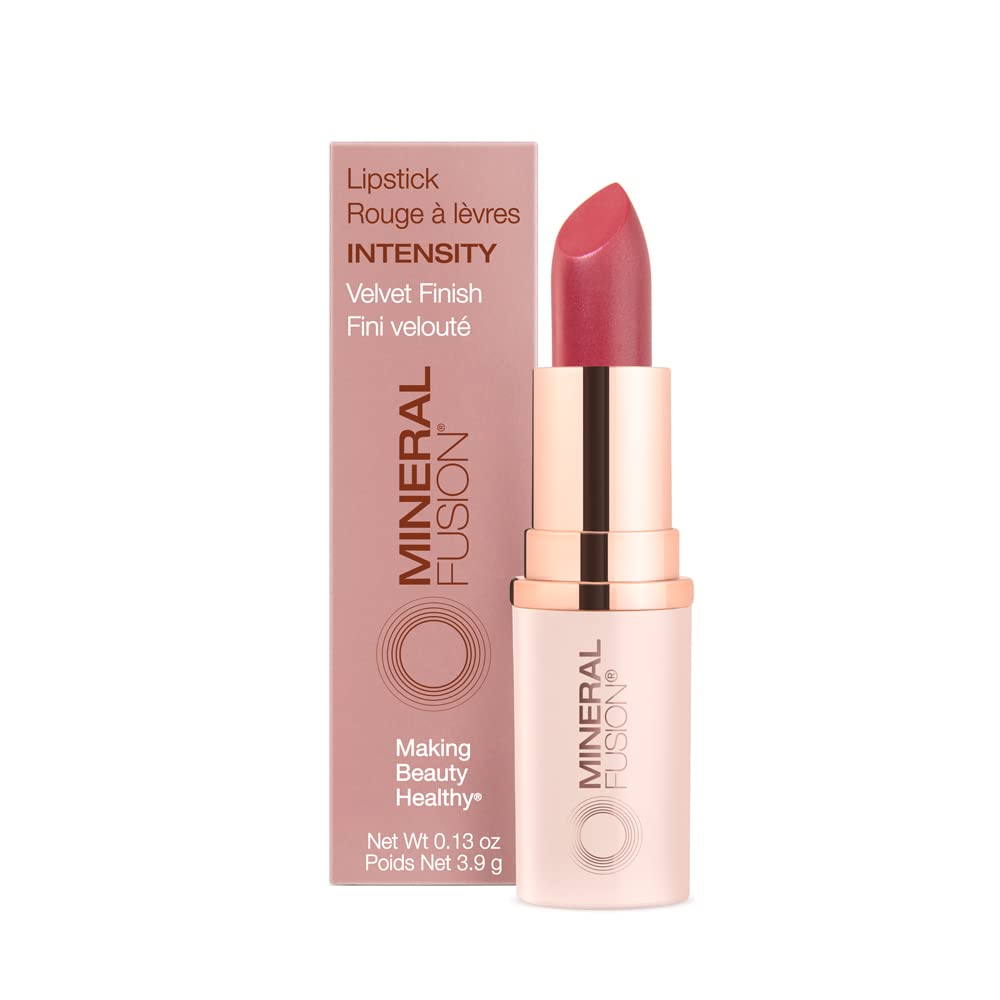 Mineral Fusion Lipstick Intensity tube showcases rich color and smooth glide for lasting comfort.