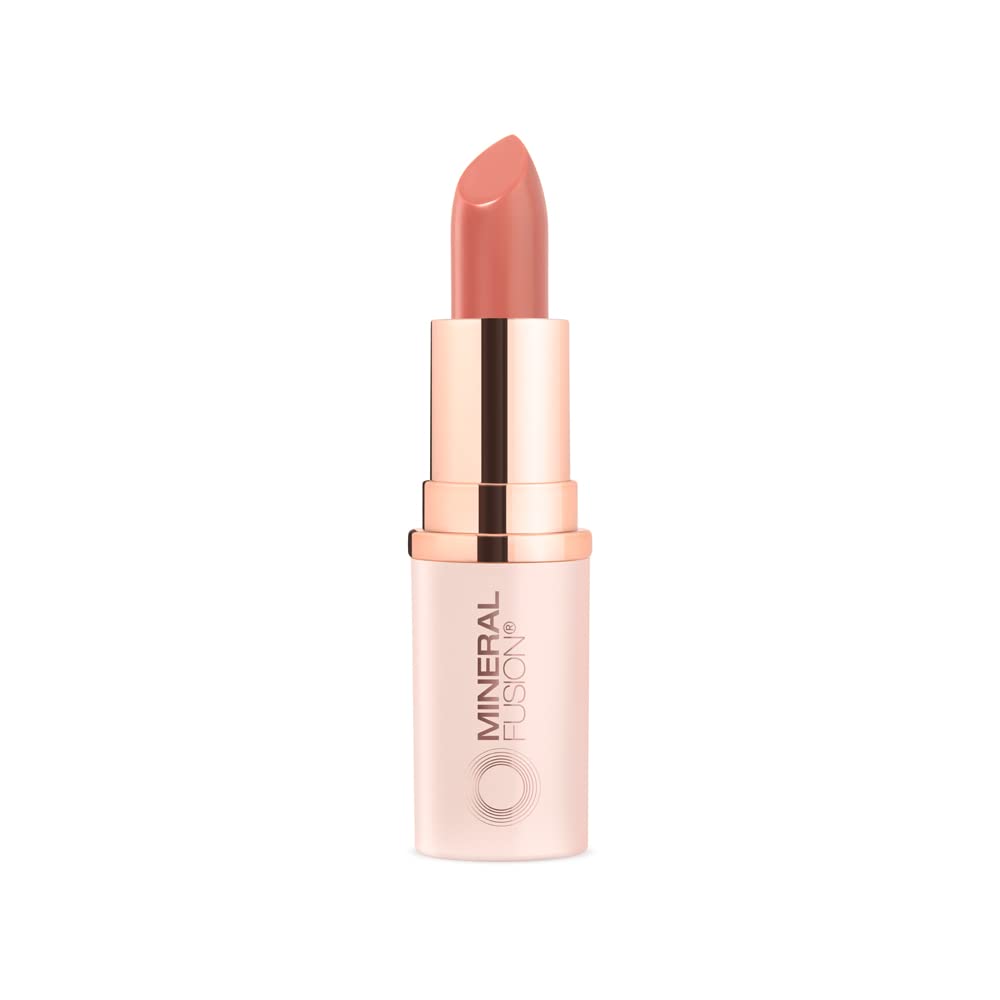Mineral Fusion Lipstick Nude applied on lips for smooth, comfortable finish