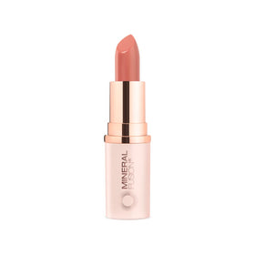 Mineral Fusion Lipstick Nude applied on lips for smooth, comfortable finish