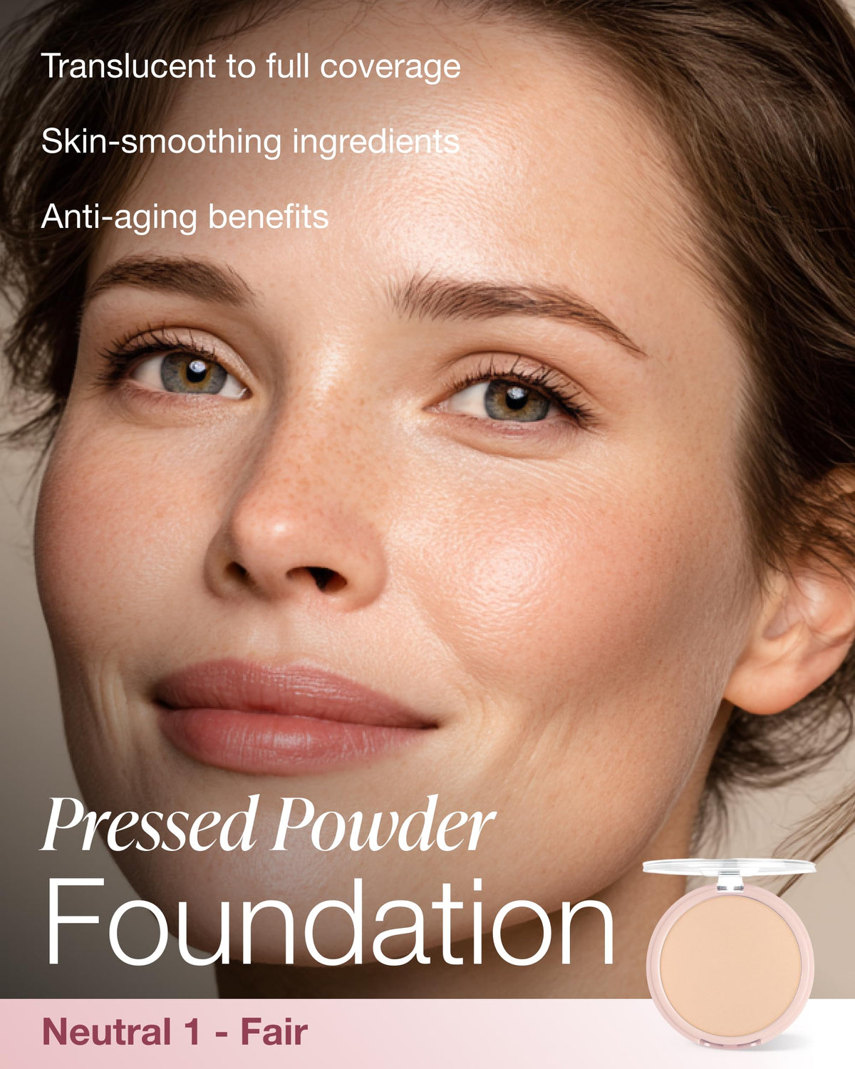 Mineral Fusion pressed powder foundation compact open to show shade and texture for Neutral 1.