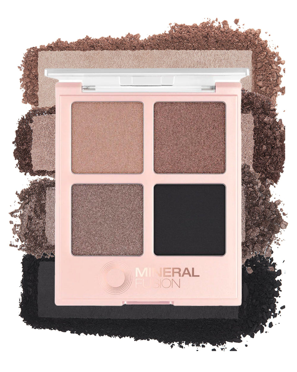Mineral Fusion Rock Show eyeshadow palette close-up with metallic silvers for bold looks.