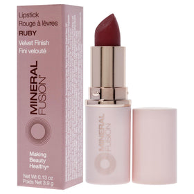 Mineral Fusion Ruby lipstick swirl on skin demonstrates blendable color.