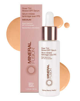 Mineral Fusion Sheer Tint SPF Face Serum bottle shown for easy daily sun protection