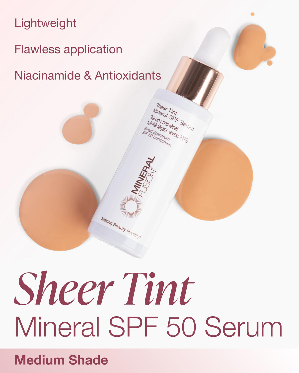 Close-up swirls of Mineral Fusion serum showing lightweight, blendable texture