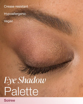 Mineral Fusion Soiree Eyeshadow Palette swatches reveal four versatile finishes for day to night looks
