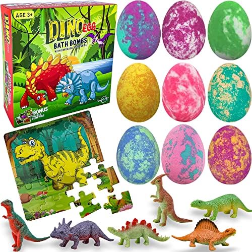 Mineral Me California dino egg bath bombs set with a surprise toy inside for bath time