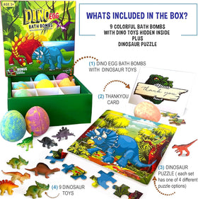 Mineral Me California bath bomb with dinosaur puzzle revealed in bath