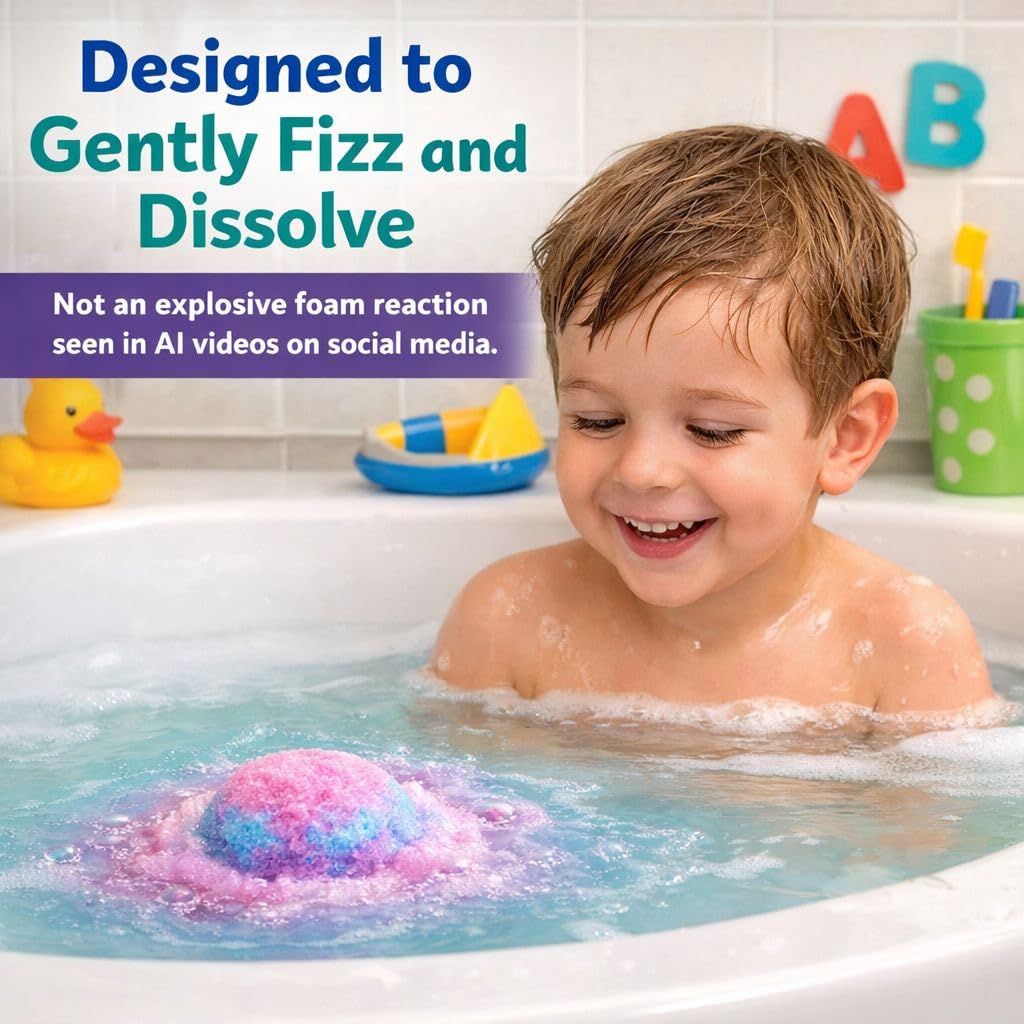 Mineral Me California bath bomb delivers bubbles and soothing aroma for kids bath.