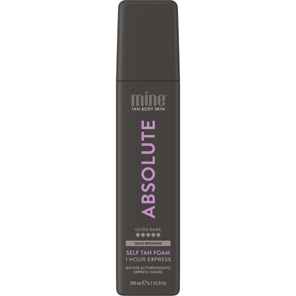 MINETAN BODY.SKIN Absolute bottle close-up showing ultra-dark self-tan formula.