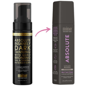 MINETAN BODY.SKIN Absolute bottle label highlights vegan, paraben-free formula.