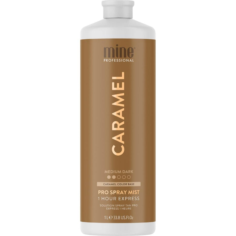 MINETAN BODY.SKIN Caramel spray-tan bottle pour for smooth, even coverage.