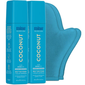MINETAN BODY.SKIN coconut duo self tan foam front view for an even olive bronze finish