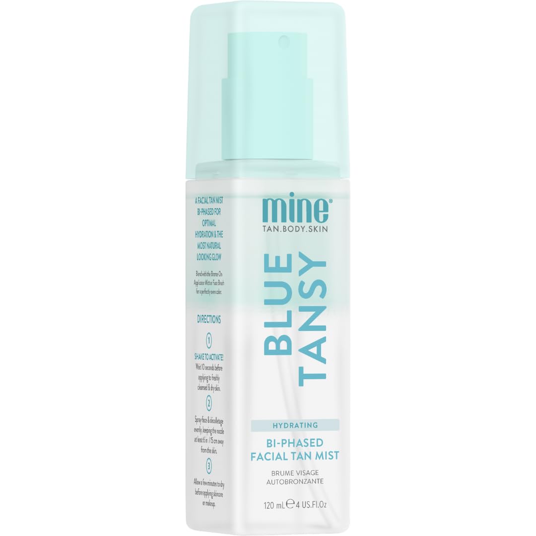 MINETAN Clear Face Tan Mist bottle demonstrates a clear, hydrating facial glow.