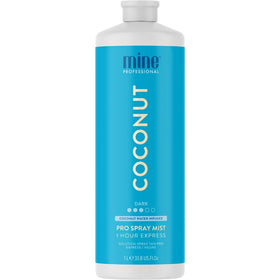 MINETAN coconut spray tan bottle showing hydrating formula and bronze glow.