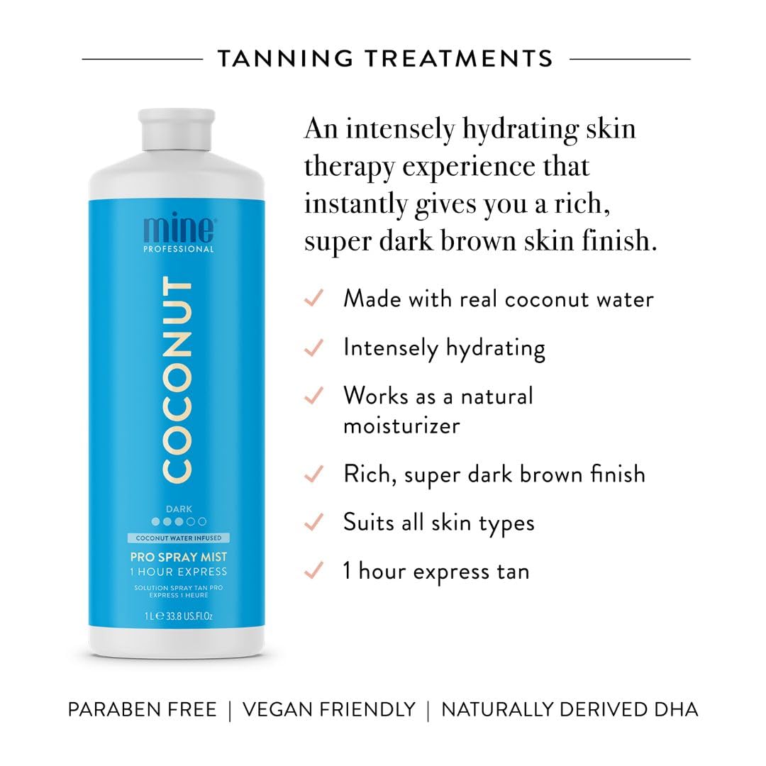 MINETAN coconut water base highlights skin hydration during tanning.
