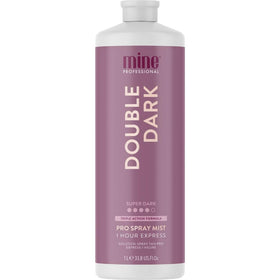 MINETAN Double Dark spray tan bottle shows premium packaging for a deep bronze finish