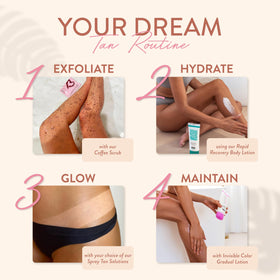 MineTan bottle image stressing hydrating oils for skin moisture.