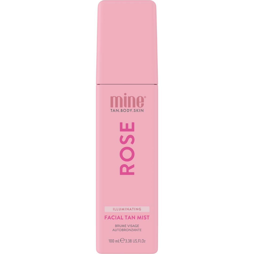 MINETAN Rose Face Tan Mist bottle showing rosewater hydration and glow potential
