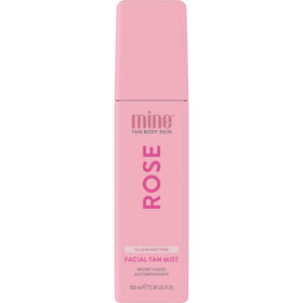 MINETAN Rose Face Tan Mist bottle showing rosewater hydration and glow potential