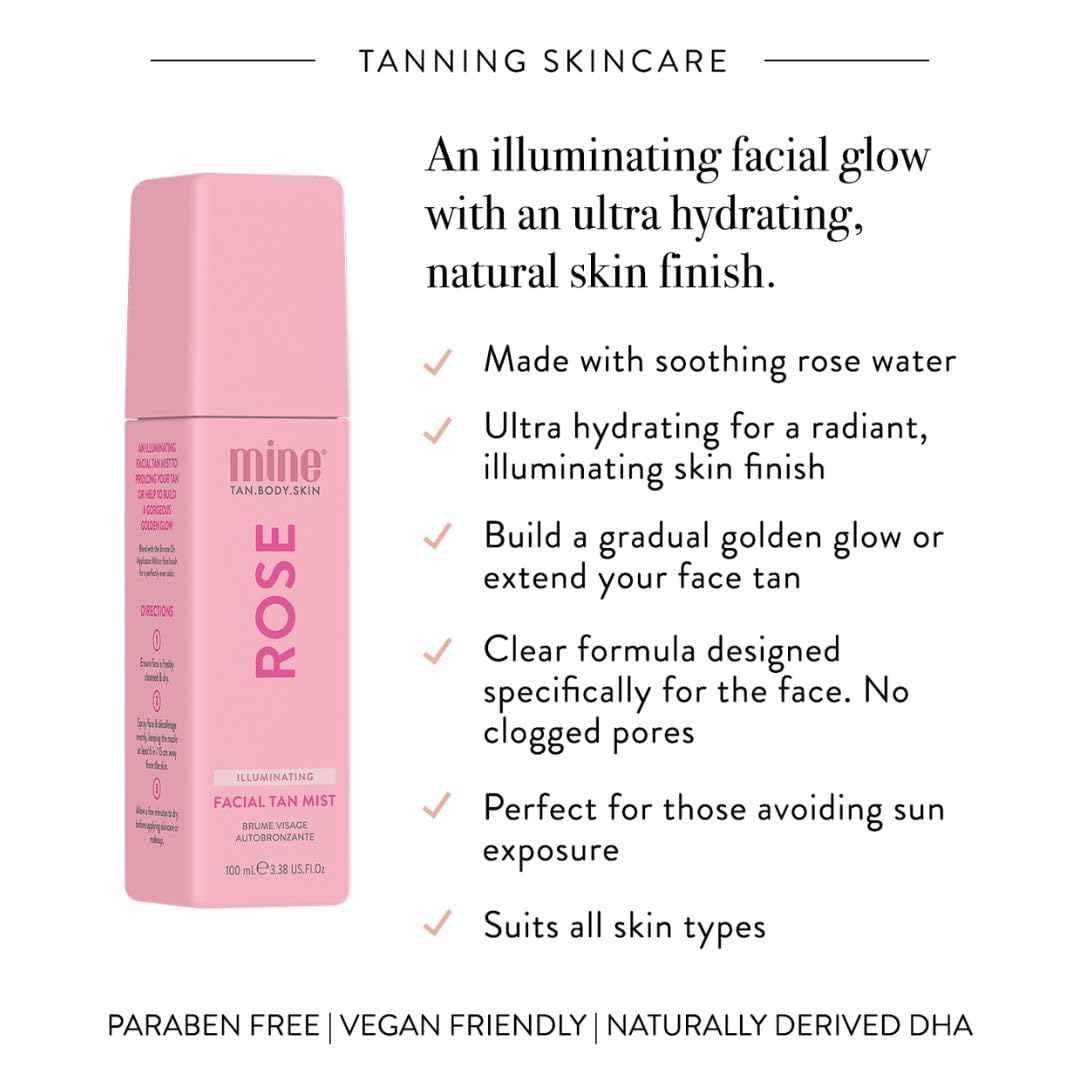 MINETAN Rose Face Tan Mist rosewater infusion to nourish while adding glow