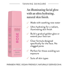 MINETAN Rose Face Tan Mist rosewater infusion to nourish while adding glow
