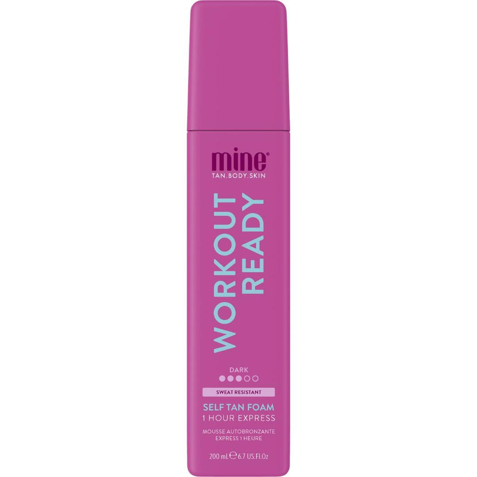 MINETAN WORKOUT READY FOAM bottle for express tan with long-lasting color.