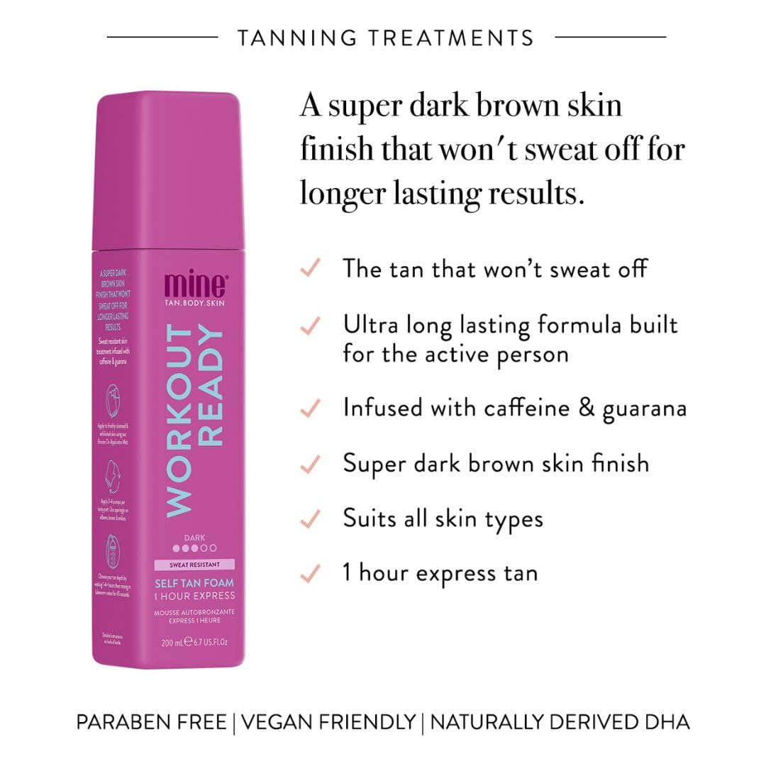 MINETAN WORKOUT READY FOAM bronze-on mitt helps smooth, streak-free results.