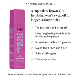 MINETAN WORKOUT READY FOAM bronze-on mitt helps smooth, streak-free results.