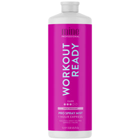 MineTan Workout Ready spray tan bottle with fast-drying bronze finish.