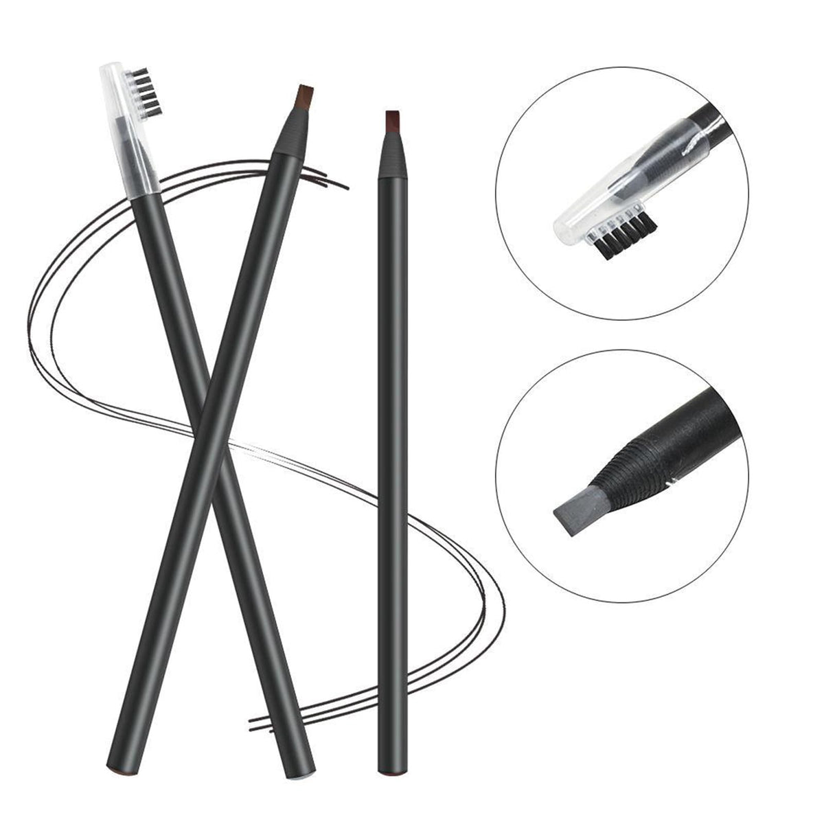 Mingran white brow pencils highlight pre-drawn areas for clean symmetry.