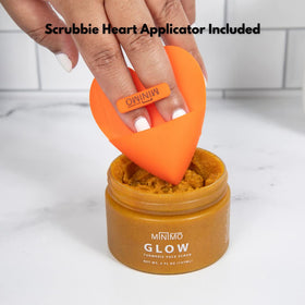 Minimo Glow Citrus Peach ingredients closeup highlights turmeric and honey for glow.