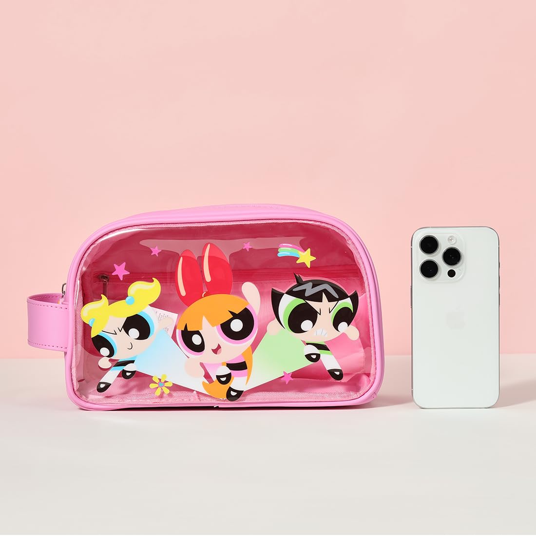 MINISO Powerpuff Girls makeup bag interior space shows roomy layout.