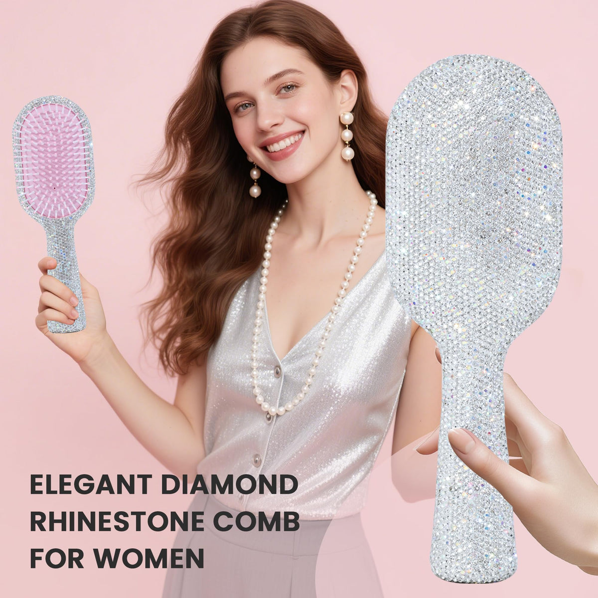 MInovel crystal-embellished hair brush close-up for chic styling and frizz control.