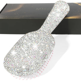 MInovel luxury rhinestone hair brush with paddle close-up and anti-static shimmer.