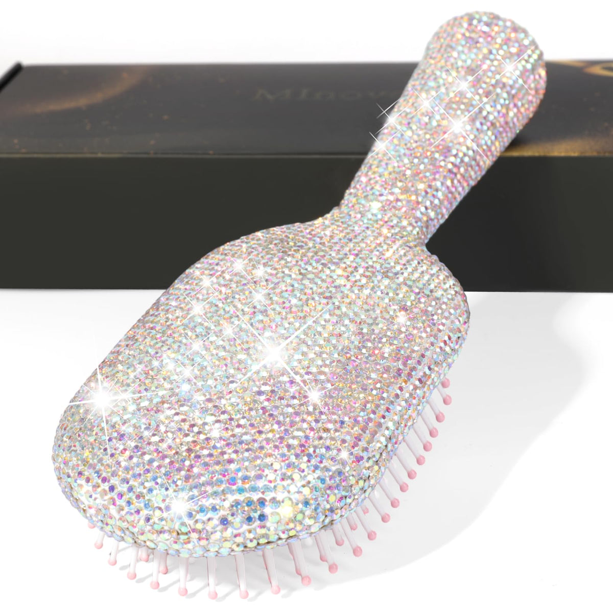 MInovel Rhinestone Hair Brush with crystal paddle for gentle detangling.
