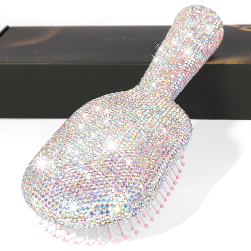 MInovel Rhinestone Hair Brush with crystal paddle for gentle detangling.
