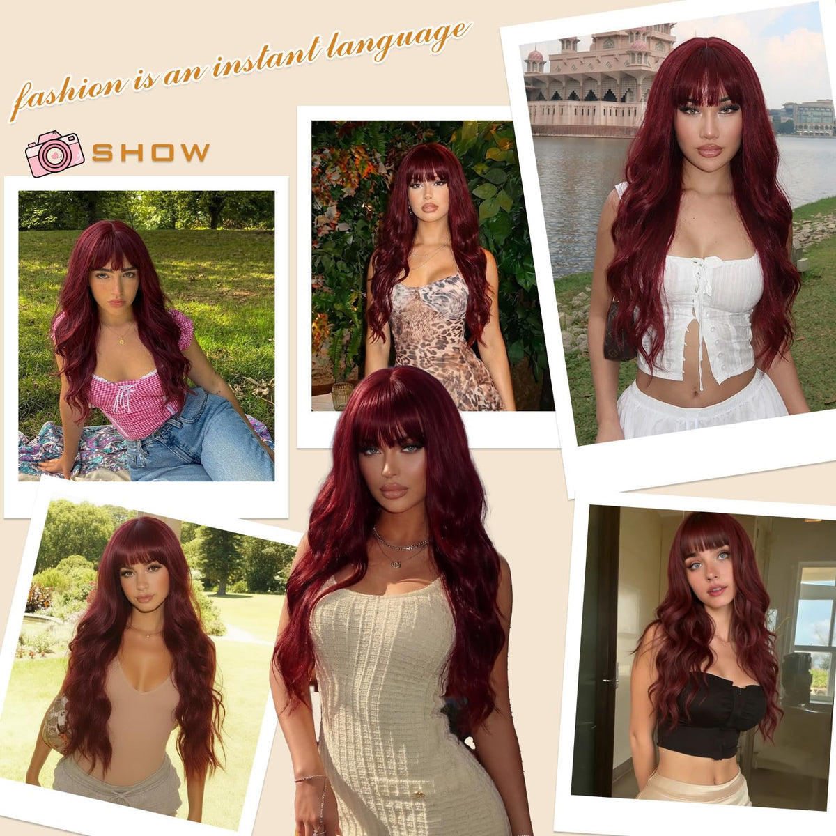 MINSEEYOO burgundy wig perfect for concerts and events.