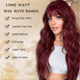 MINSEEYOO dark-red wig with natural look and soft waves.