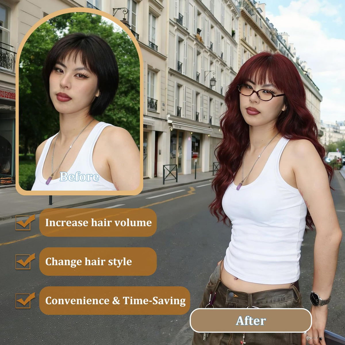 MINSEEYOO burgundy wig ideal for weddings and parties.