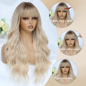 MINSEEYOO heat-resistant synthetic wig maintains wave and shine after styling.
