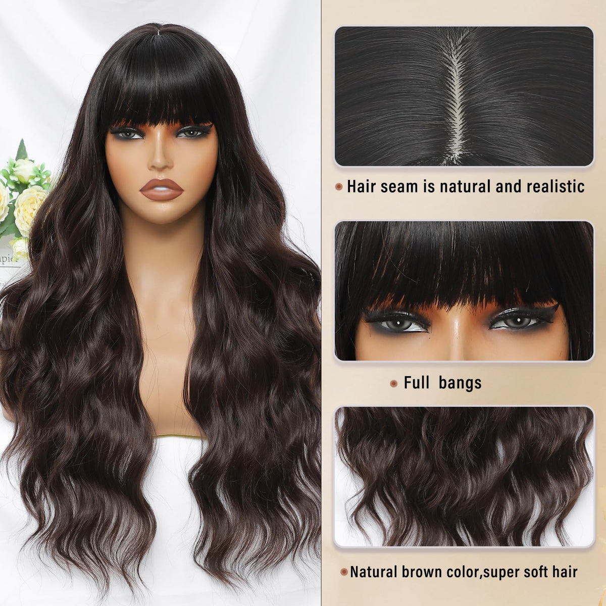 MINSEEYOO brown wig adjustable straps demonstrate secure, customizable fit for most head shapes.
